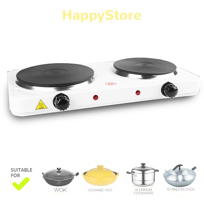 Happy Cooking Double Twin Flat Double Electric Stove Burner Kitchen Hot Plate Cooker