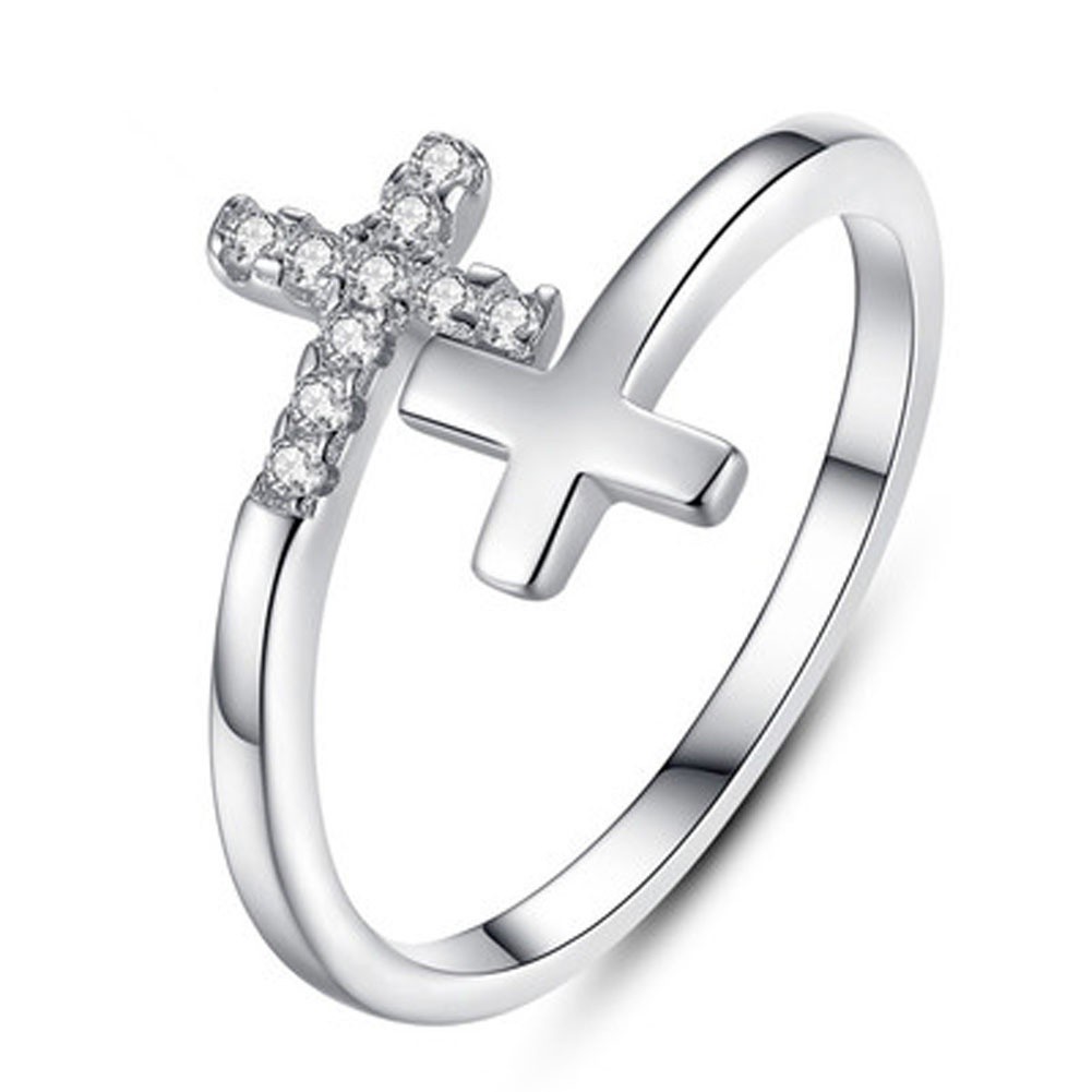 New S925 Sterling Silver Diamond Rings Opening Creative Cross Jesus ...