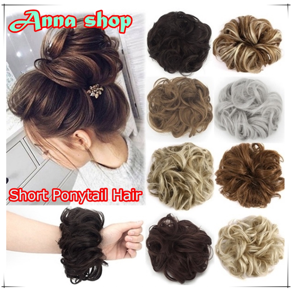 Women S Scrunchie Wrapped Messy Hair Bun Heat Short Ponytail Hair