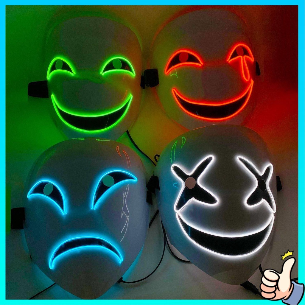 openg muka topeng hacker openg hantu LED light -emitting mask The dark bullet animation EL item, black 蛭 子 ghost face clown contractor Halloween