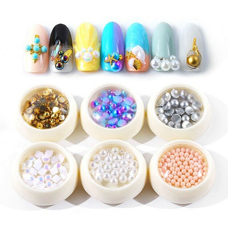 Creational 6pcs Set 3d White Nail Art Tips Pearl Acrylic Glitter