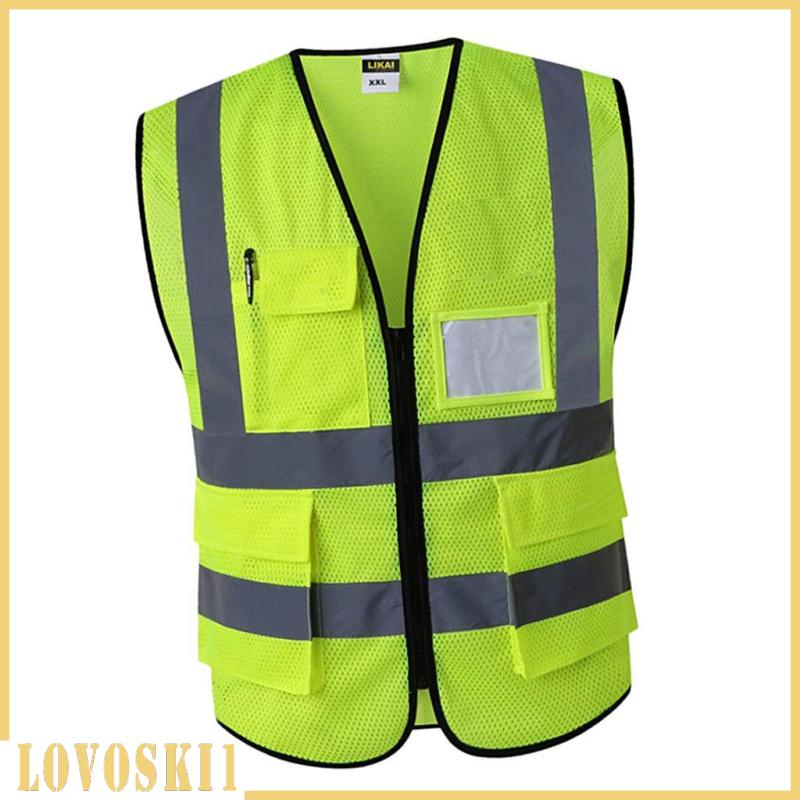 [lovoskibcMY] Reflective Vest Engineer Construction Gear with Pockets Yellow S