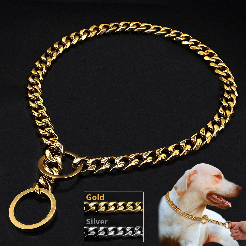 gold choke chain dog collar