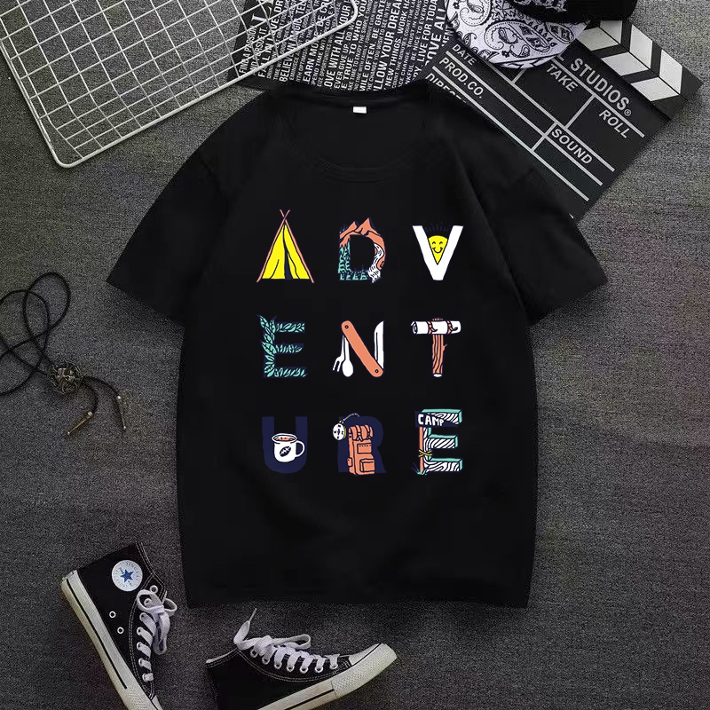 100% COTTON ADVENTURE STREET WEAR GRAFIK T-SHIRT WOMEN MEN BAJU FESYEN SUMMER