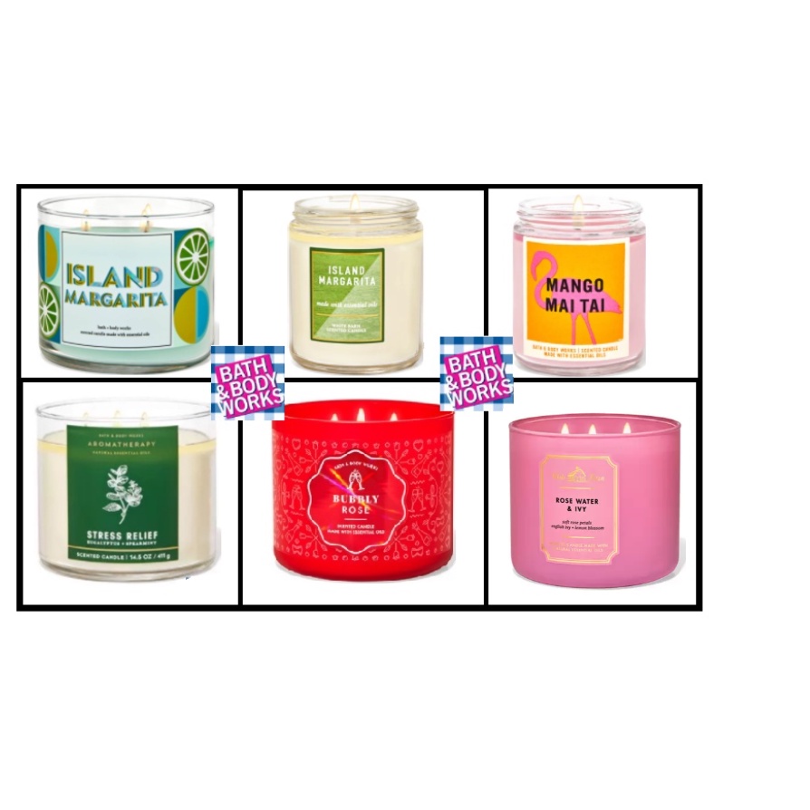 Bath & Body Works Island Margarita candle/ Rose Water & Ivy candle / Eucalyptus mint candle /mango mai Tai Candle