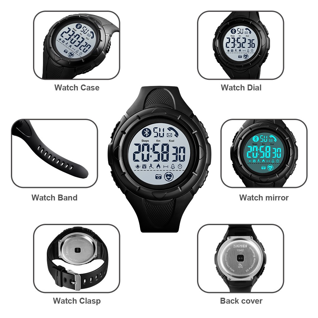 【Malaysia SKMEI】1542 Battery Sport Smart Watch Waterproof Light Display Heart Rate Bluetooth App