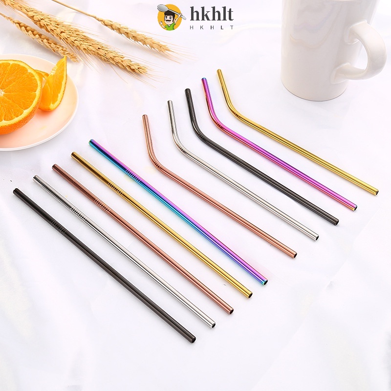 LT999 1pcs Stainless Steel Metal Drinking Straws Straight/Bent Reusable Washable Brush