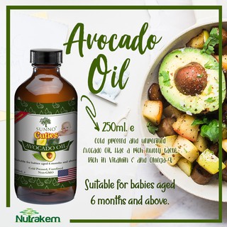 SUNNO Cuties Premium Cold Pressed Virgin Avocado Oil 250ml (suitable for babies & adults)