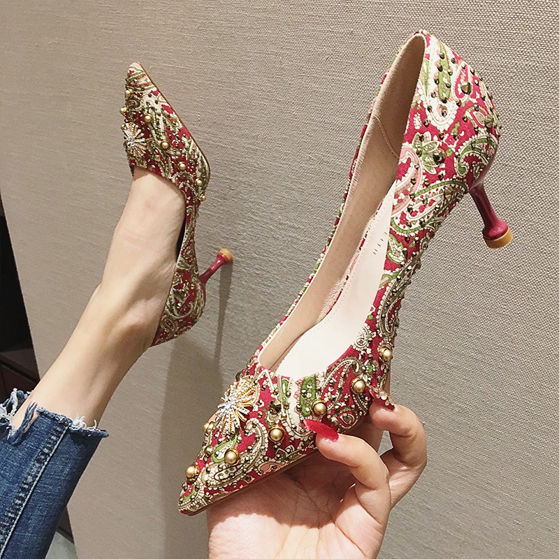 Wedding Shoes Female Red High Heel Stiletto With Wild Bridal Shoes