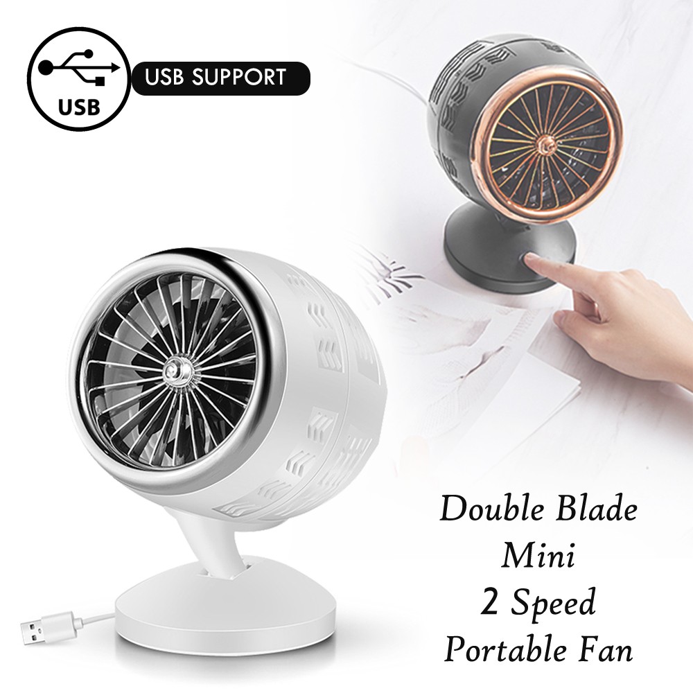 Air Cooler USB Fan Portable Mini Table Desk Fan with Double-Blades Touch Control Adjustable Cooling Fan Desktop Color : Black