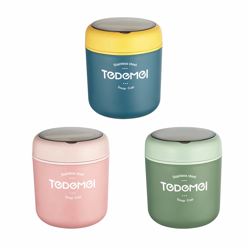 READY STOCK~304 stainless steel double-layer insulation soup cup water cup breakfast milk cup portable mini soup can office worker cereal cup