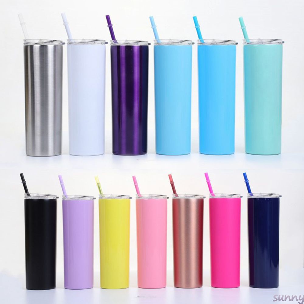 ☁ 20oz Slim Tumblers with Lids and Straws,Stainless Steel Double Vacuum