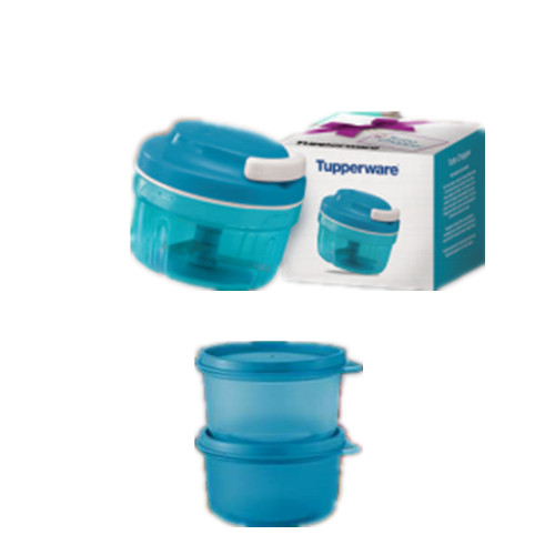 Tupperware Turbo Chopper (1) 300ml PWP Round Keeper (2) 380ml Blue