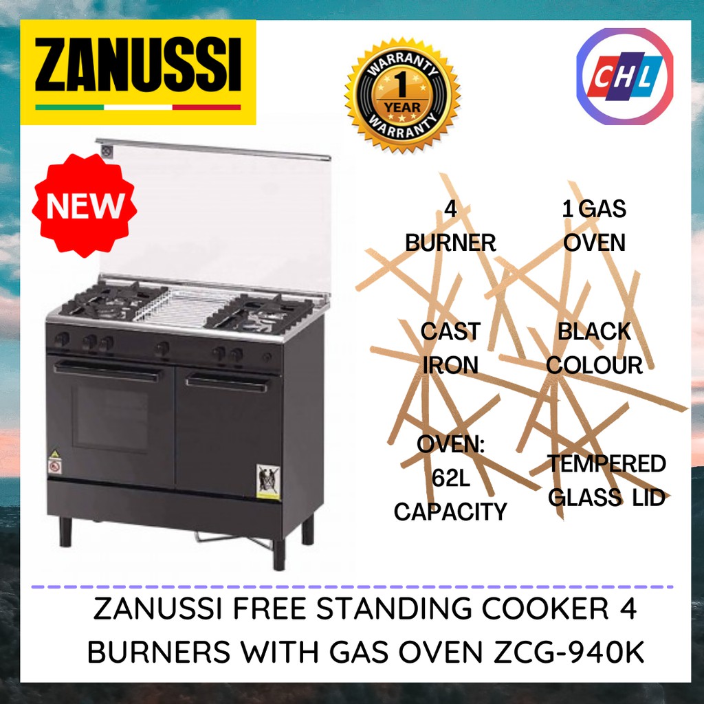 ZANUSSI (Send By Lorry+Authorised Dealer) FREE STANDING COOKER 4 BURNERS WITH GAS OVEN ZCG-940K - ZANUSSI WARRANTY