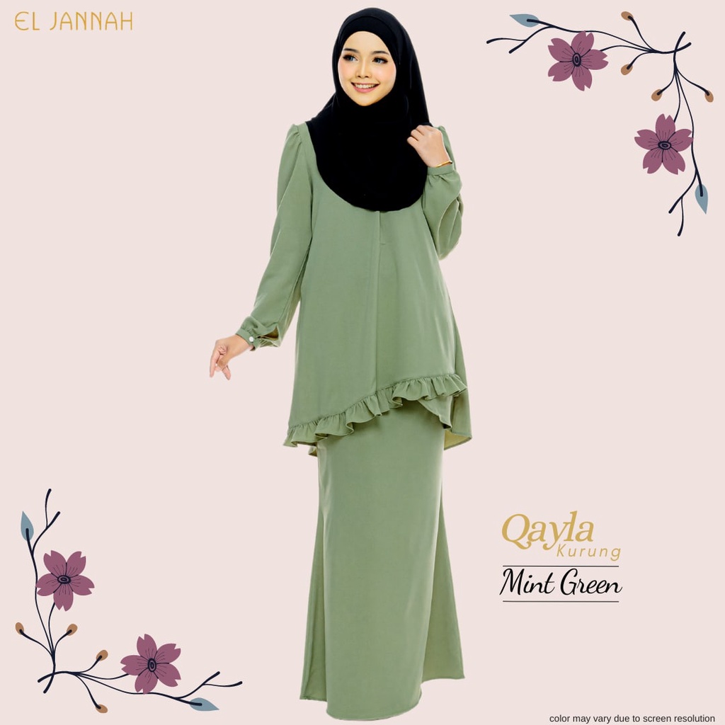 Qayla Kurung Mint Green Baju Kurung Moden Plus Size Kurung Dewasa