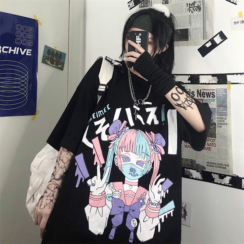 harajuku tshirt anime clothes gothclothing grunge punkpastel moon print  women summer