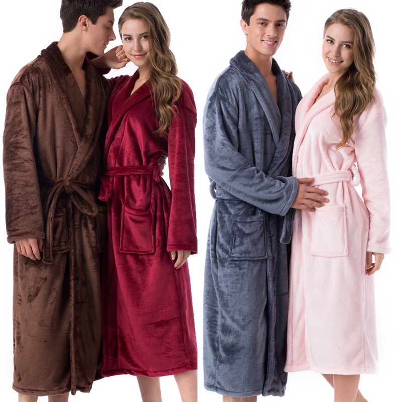 bathrobes women men couple longsleeved thick coral fleece flannel
