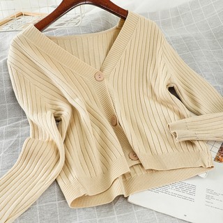 WCOW003 Women V neck Cardigan Knitted  Top Baju  Perempuan 
