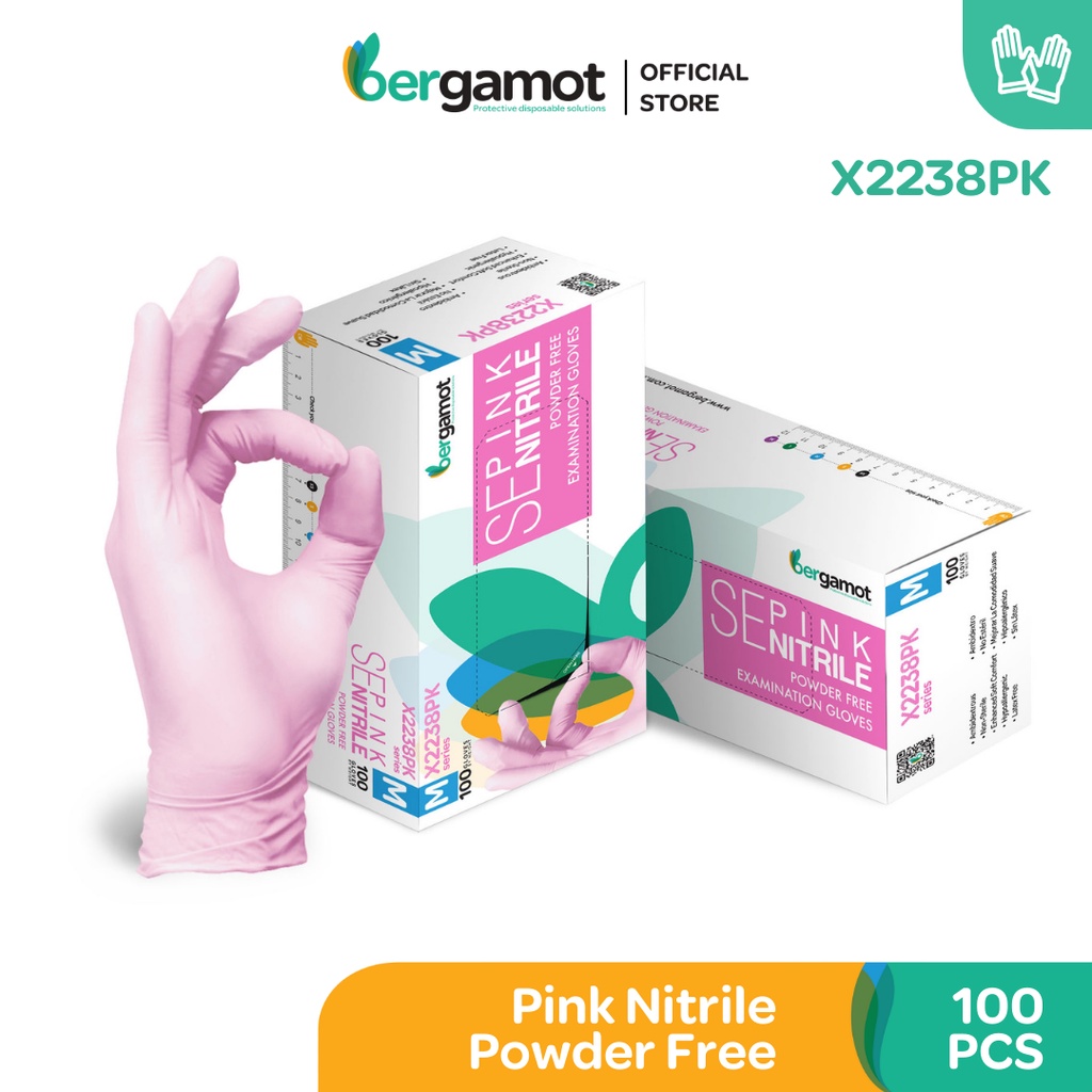 X2238PK Bergamot Elegant Pink Nitrile Disposable Gloves Powder Free
