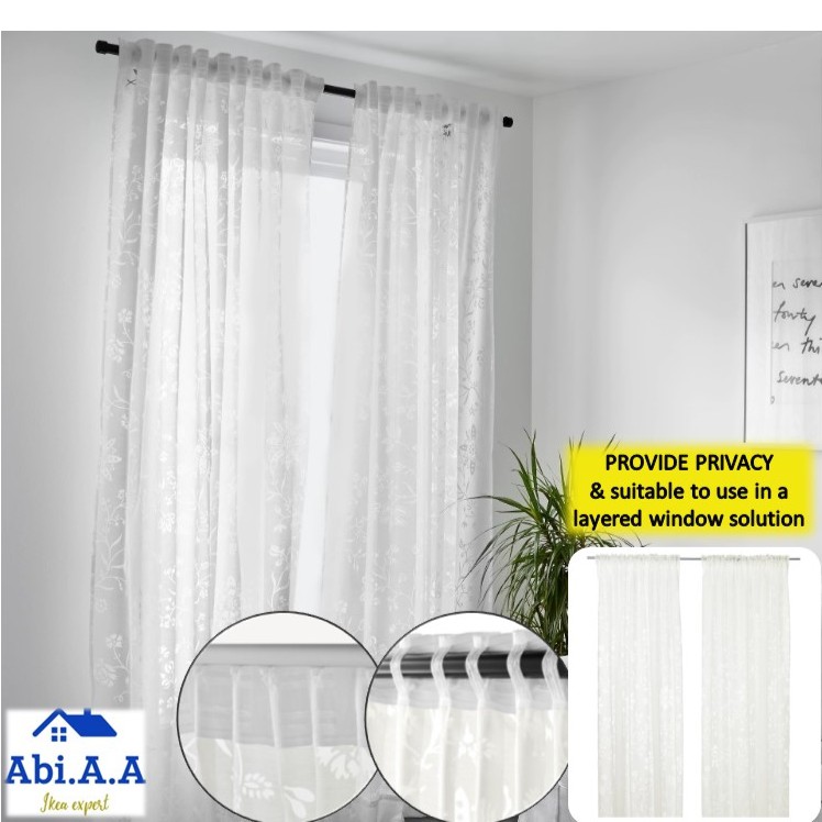  IKEA  BORGHILD SHEER CURTAINS 1 PAIR WHITE Tirai Langsir  Shopee Malaysia