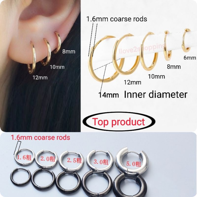 ??2pcs Titanium steel Korea round earrings anti-allergy(?Link1)Simple small hoop anti fading men women韩国不锈钢新款圆形小耳环简单防敏感