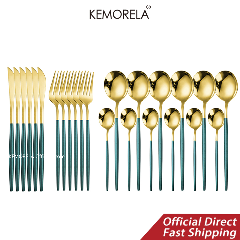 KEMORELA 24pcs/set Stainless Steel Cutlery Set Dinner Dinnerware Set