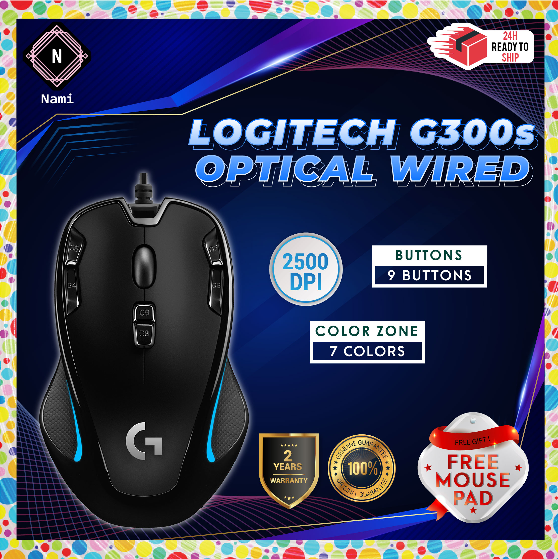 Logitech G300s Wired Gaming Mouse 2500 Dpi Usb Orignal Extra Protection Fragile Sticker Shopee Malaysia