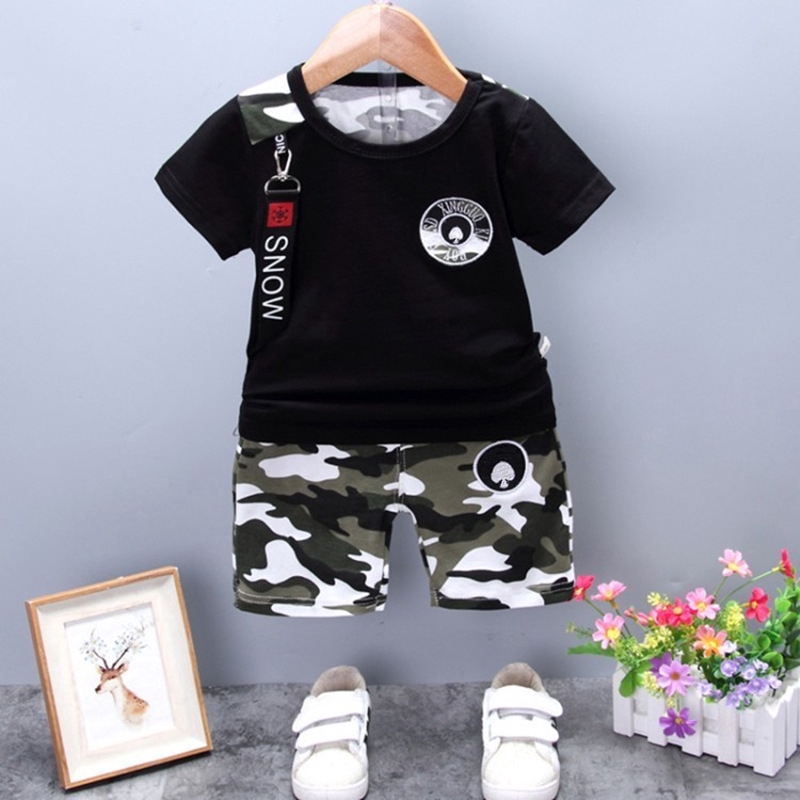 Amry Camouflage 2pcs Set Toddler Kids Baby Boy Outfit Baju Baby Boys Baby Clothing T-Shirt and Short Pants Set QY065