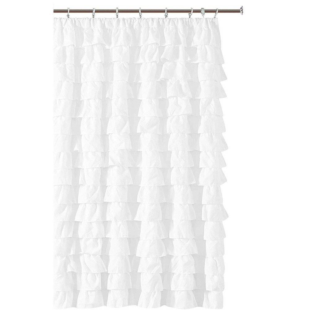 Waterfall Ruffled Fabric Shower Curtain White Home Amp