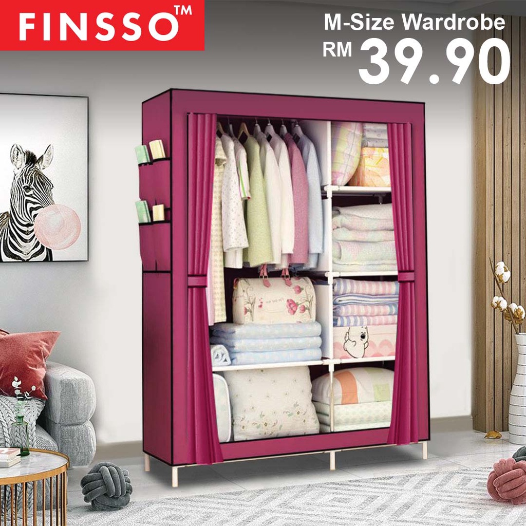 READY STOCK FINSSO: Wardrobe Almari Baju Rak Baju Clothes Organization Storage Rack Cabinet