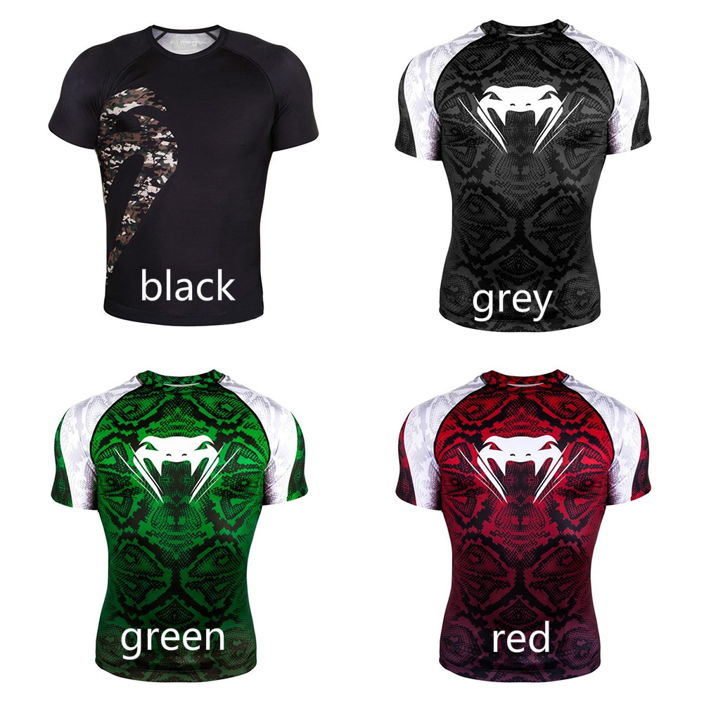 Venum Men/'s Tecmo Short Sleeve Rash Guard MMA BJJ Dark Grey