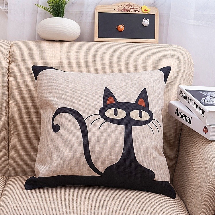 Bedding Linen Cotton Pillowcase Cute Black Cat Pillow Covers Home