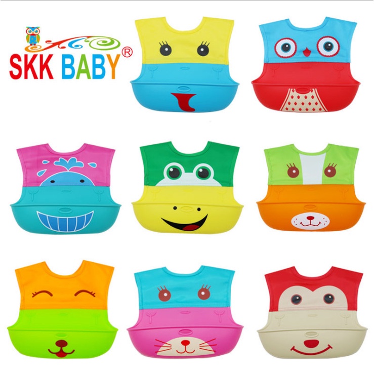 SKK Baby Silicone Bib Waterproof Animals Cartoon Cute Foldable