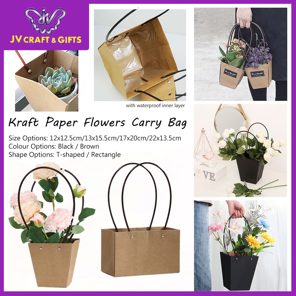 Kraft Paper Flowers Carry Bag Flower Bag Handle Inner Waterproof ...