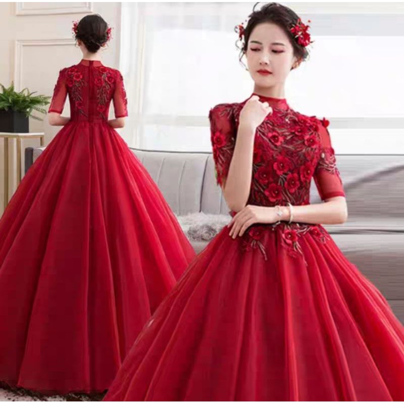 G3 Po Women Red Wedding Gown Dress Baju Pengantin Perempuan Merah