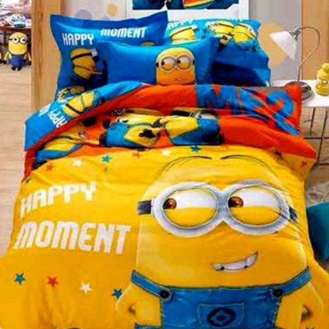 Fitted Bedsheet With Comforter Set, Minion Bed Set Queen