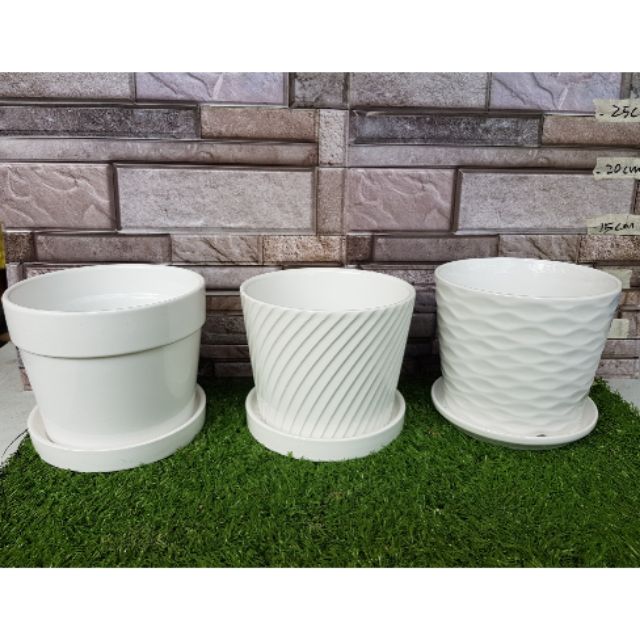 White Ceramic  Flower Pot  D02 Pasu Bunga Ceramik Putih 