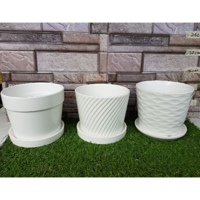 White Ceramic  Flower Pot  D02 Pasu Bunga Ceramik Putih 