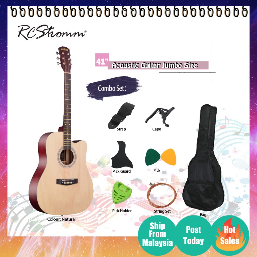 Rcstromm 41" Acoustic Guitar Jumbo Size Set/ Guitar Combo Set Shopee Malaysia