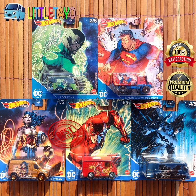 Hotwheels DC UNIVERSE SET 5pcs PREMIUM VW VOLKSWAGEN KOOL KOMBI GREEN  LANTERN COMBAT MEDIC FLASH 88 MERCEDES BENZ UNIMOG U1300 SUPERMAN SPRINTER  TOURER WONDER WOMAN HW TOUR BUS BATMAN - JUSTICE LEAGUE