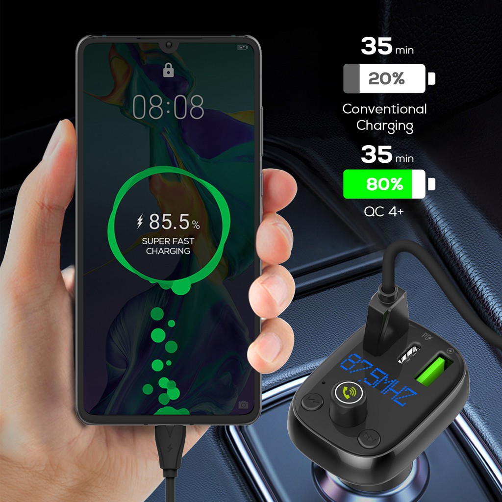 Ldnio C704q Bluetooth Fm Transmitter Triple Usb Charger Usb C Pd Qc 4 0 Auto Id Fast Charging Shopee Malaysia