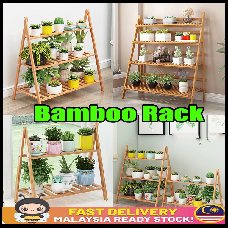 [READY STOCK]2,3,4 Tier Bamboo Flower Garden Rack Rak Pasu Bunga Indoor Outdoor Potted Plant
