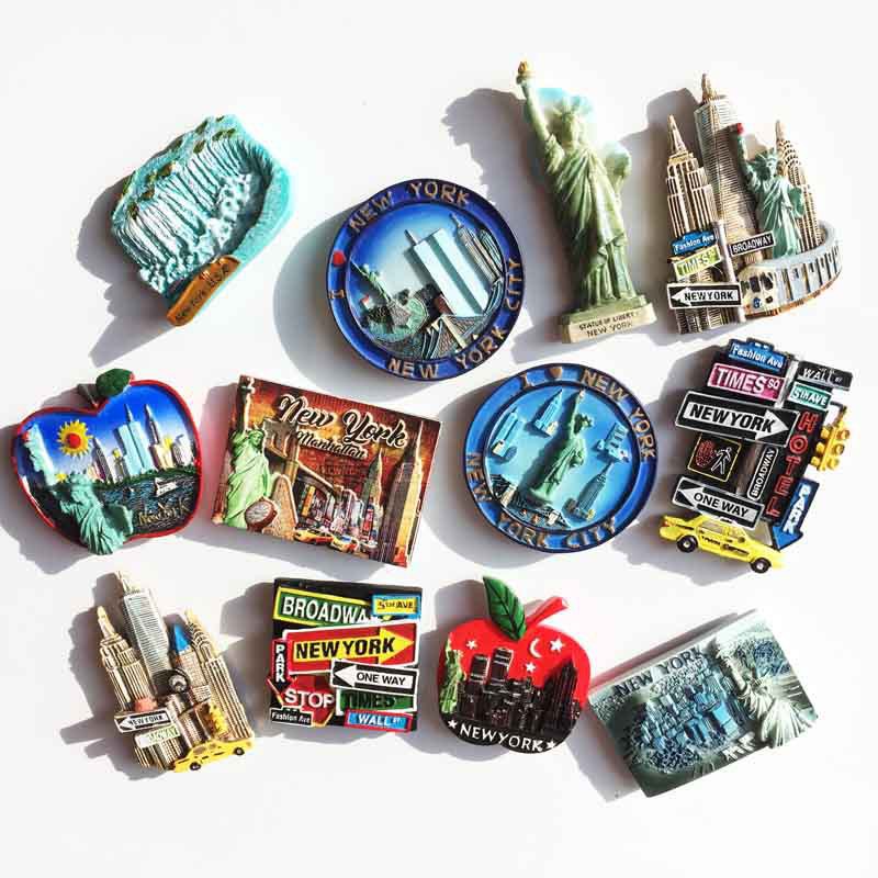 New United States New York Humanities Landscape Tourism Souvenir Fridge Magnets Resin Hand Painted Magnet Refrigerator Sticker