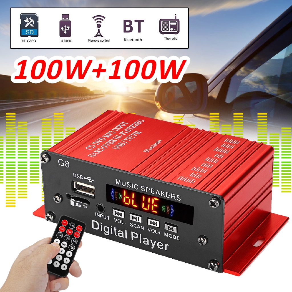 200W 12V Car HIFI Audio Stereo Power Amplifier bluetooth FM Radio USB TF AUX
