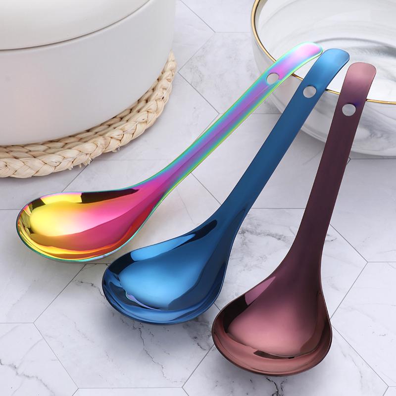1PCS Gold Rice Serving Spoon Stainless Steel Long Handle Soup Porridge