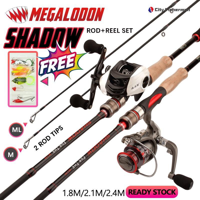 ❀◈Megalodon fishing rod & fishing reel sets 2 rod tips M+ML 1.8M/2.1M/2.4M Lure rod Super cost-effective Sea fishing ro