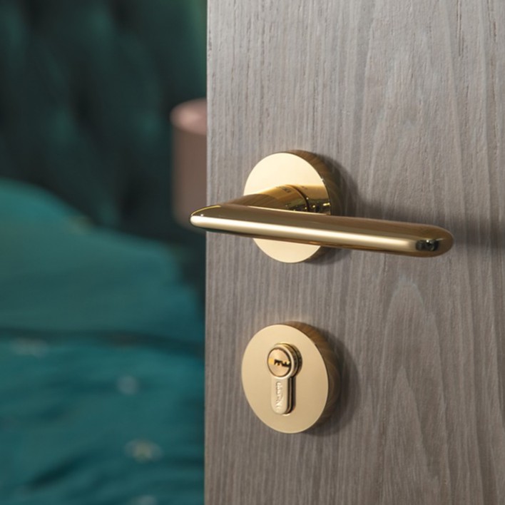 Shiny Gold Zinc Alloy Door Handle Bedroom Door Lock Split Silent