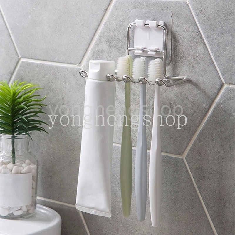 Stainless Steel Toothbrush Holder Toothpaste Razor Organizer Stand Wall-Mounted Shaver Storage Rack Bathroom Accessories