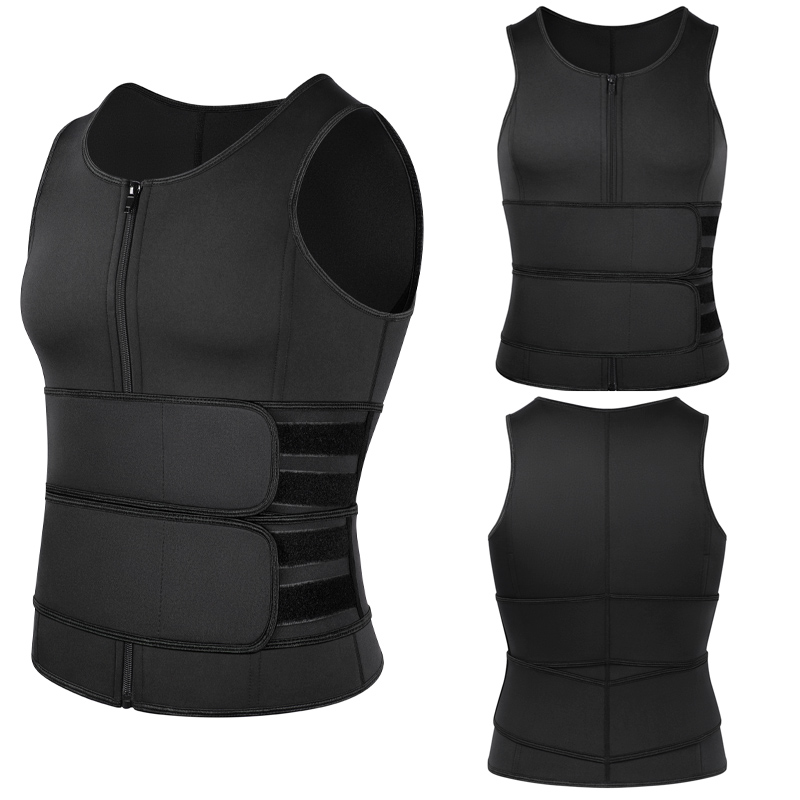 Men Body Shaper Sport Vest Double Velcro Waist Belt Neoprene Black or Grey Zipper Sweat Shirt Corset Sauna