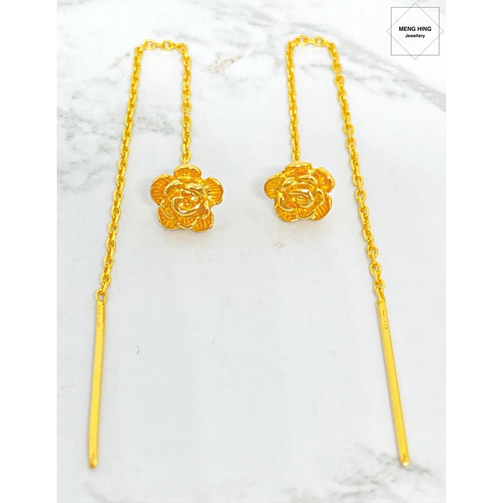 Meng Hing Subang Jarum Panjang Anting Panjang Emas 916 Gold Drop Earrings Shopee Malaysia